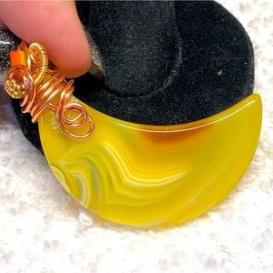 🌖Crescent Moon Wire wrapped banana yellow agate pendant, chain included